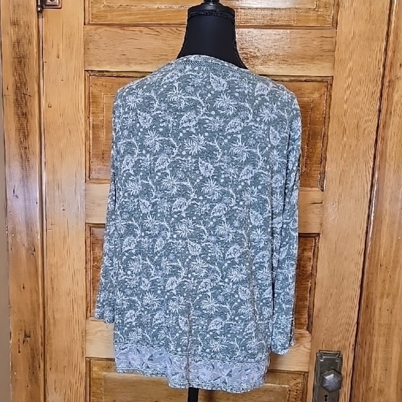 Lucky Brand Green and White Long Sleeve Top L - Picture 4 of 4